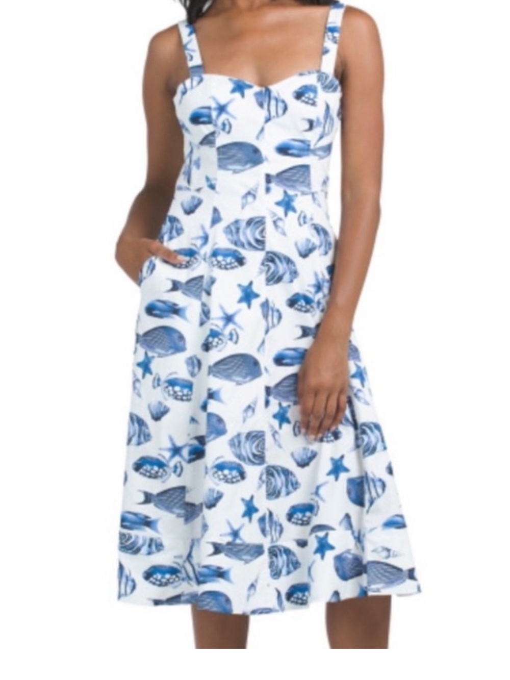 Avec Les Filles White Dress with Blue Fish Print